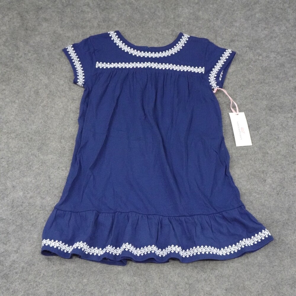 Vinyard Vines Dress Girls Extra Small Navy Blue Lattice Sundress Flowy Coverup